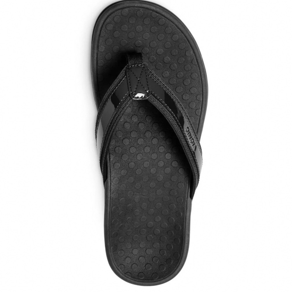 Vionic Black Tide 2 Orthotic Patent Support Flip Flops Women's Size 8